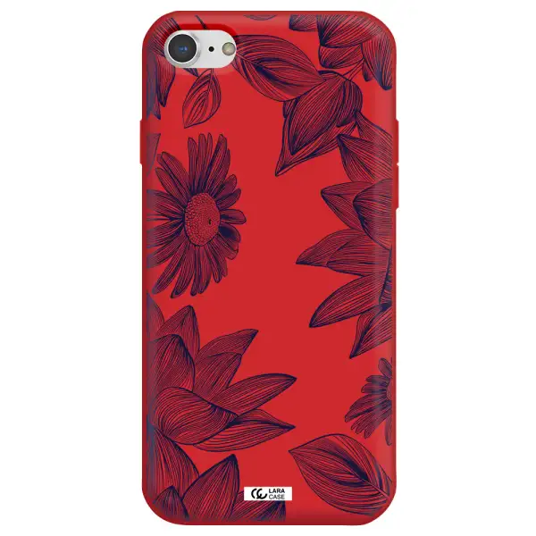 Blue Line Flower Apple iPhone 7 Silicone Imperial Red Case