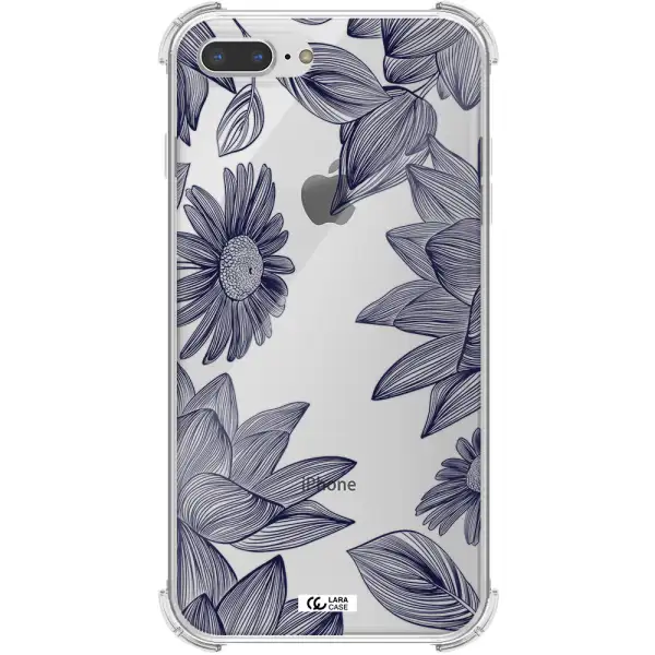 Blue Line Flower Apple iPhone 8 plus Clear PC Case