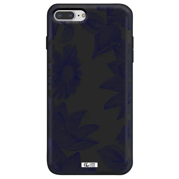 Blue Line Flower Apple iPhone 8 plus Silicone black Case