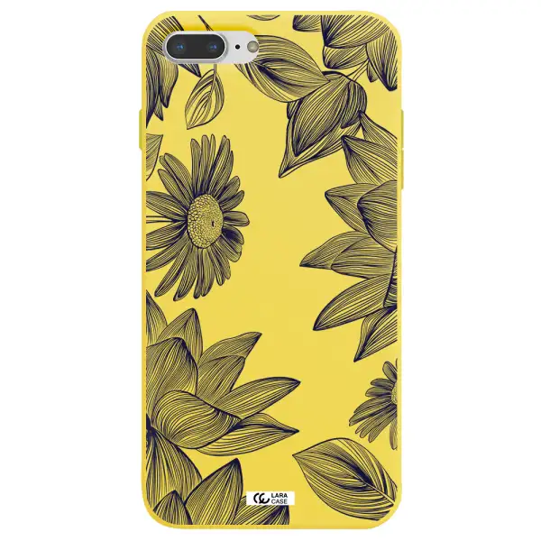 Blue Line Flower Apple iPhone 8 plus Silicone canary yellow Case