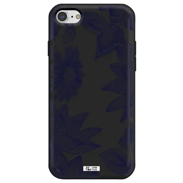 Blue Line Flower Apple iPhone 8 Silicone black Case