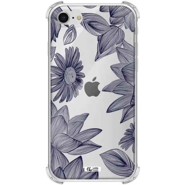 Blue Line Flower Apple iPhone se 2020 Clear PC Case