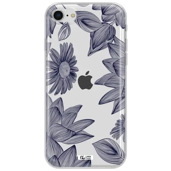 Blue Line Flower Apple Iphone Se 2020 Clear Tpu Case