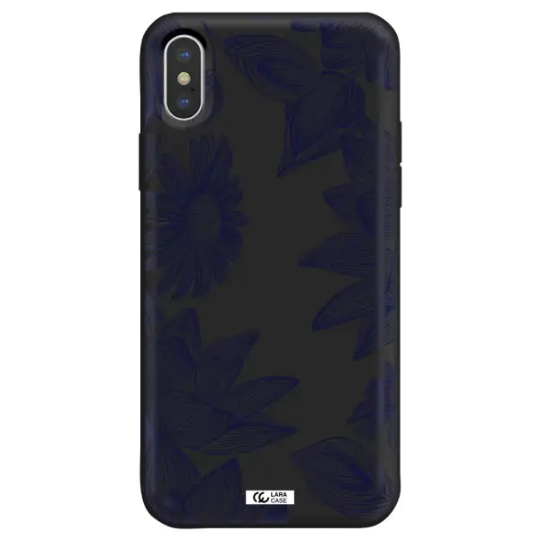 Blue Line Flower Apple iPhone X Silicone black Case