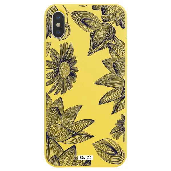 Blue Line Flower Apple iPhone X Silicone canary yellow Case