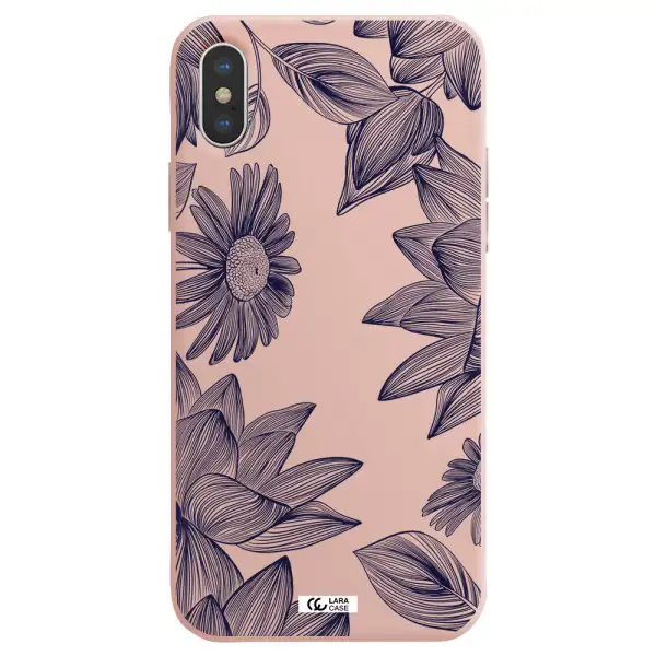 Blue Line Flower Apple iPhone X Silicone pastel pink Case