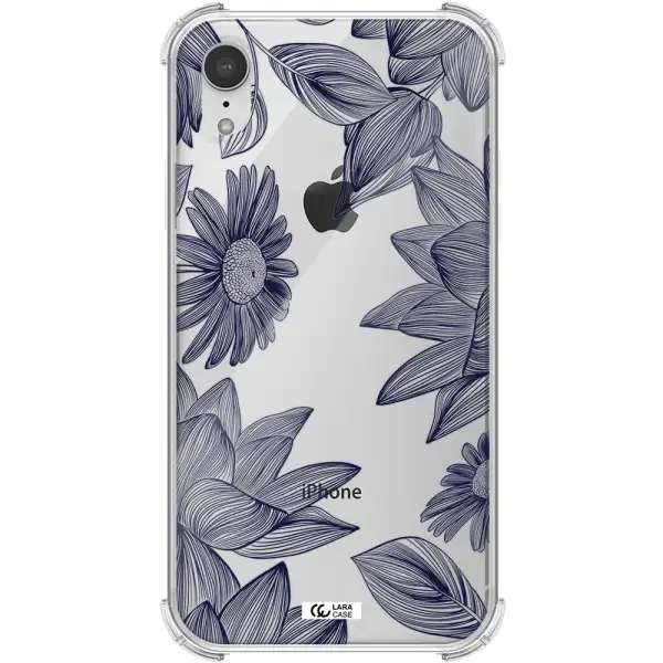Blue Line Flower Apple iPhone XR Clear PC Case