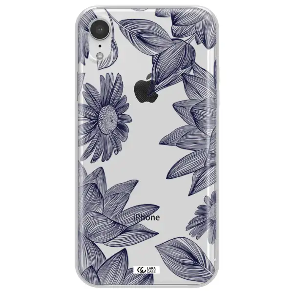 Blue Line Flower Apple iPhone XR Clear TPU Case