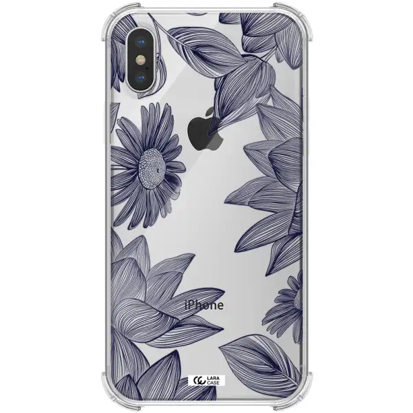 Blue Line Flower Apple iPhone XS max Clear PC Case