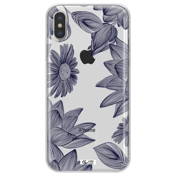 Blue Line Flower Apple iPhone XS max Clear TPU Case