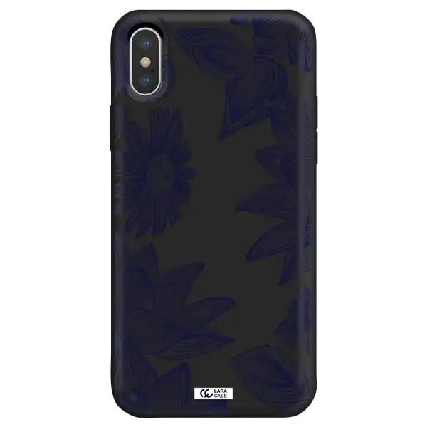 Blue Line Flower Apple iPhone XS Silicone black Case