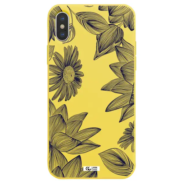 Blue Line Flower Apple iPhone XS Silicone canary yellow Case