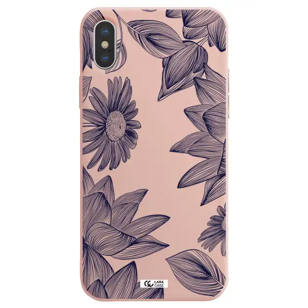 Blue Line Flower Apple iPhone XS Silicone pastel pink Case