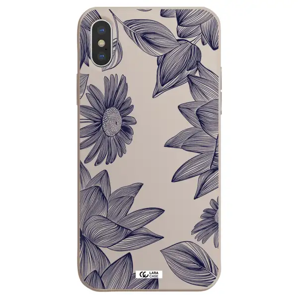 Blue Line Flower Apple iPhone XS Silicone Stone Case