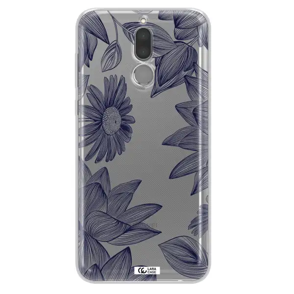 Blue Line Flower Huawei Mate 10 Lite Clear TPU Case