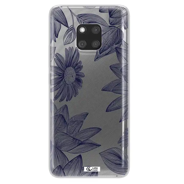 Blue Line Flower Huawei Mate 20 Pro Clear TPU Case