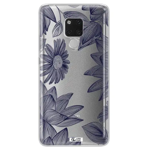 Blue Line Flower Huawei Mate 20X Clear TPU Case