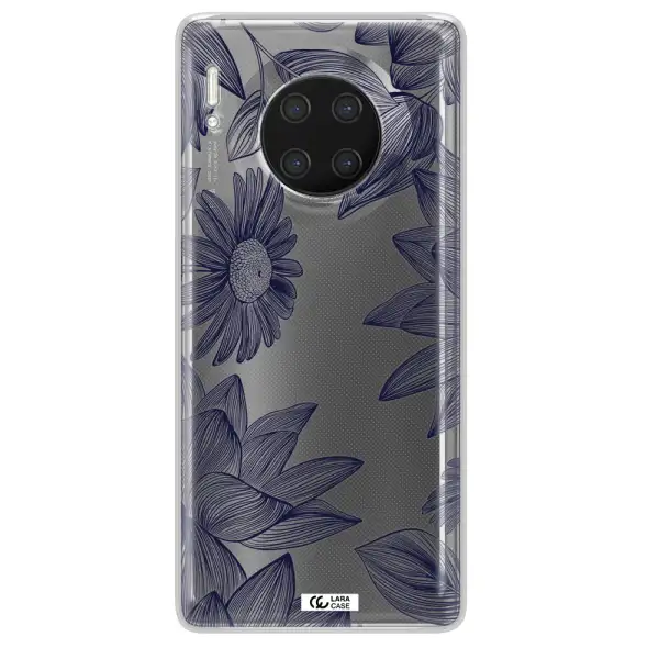 Blue Line Flower Huawei Mate 30 Pro Clear TPU Case