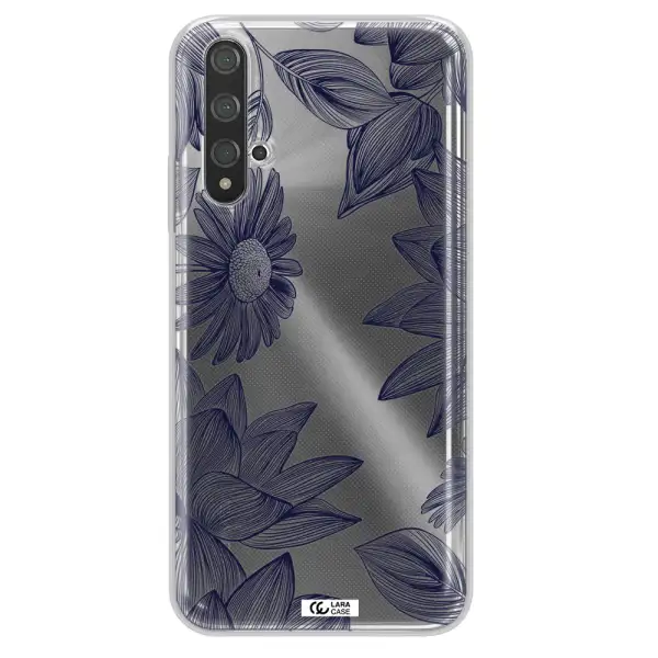 Blue Line Flower Huawei Nova 5t Clear TPU Case