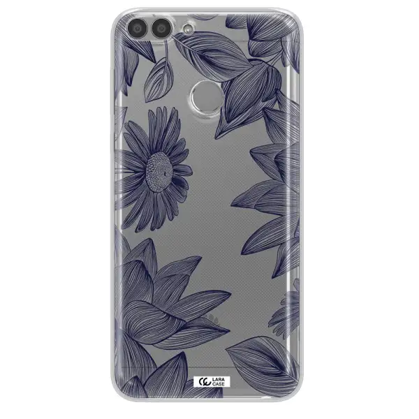 Blue Line Flower Huawei P Smart Clear TPU Case