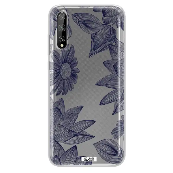 Blue Line Flower Huawei P Smart S Clear TPU Case