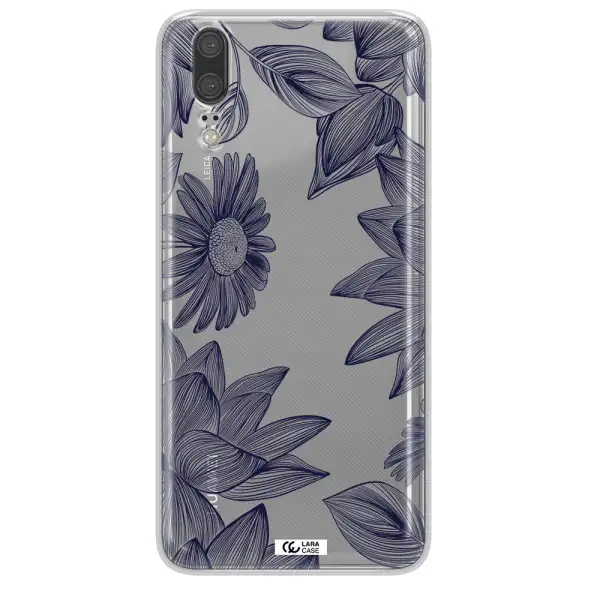 Blue Line Flower Huawei P20 Clear TPU Case