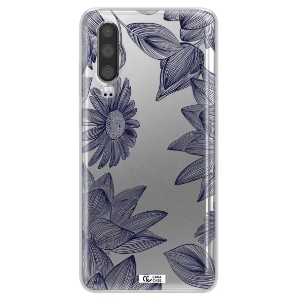 Blue Line Flower Huawei P30 Clear TPU Case