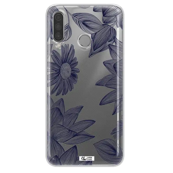 Blue Line Flower Huawei P30 Lite Clear TPU Case