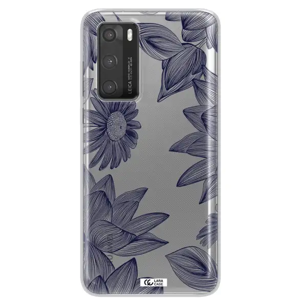 Blue Line Flower Huawei P40 Clear TPU Case