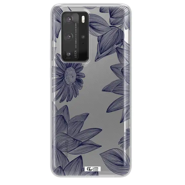 Blue Line Flower Huawei P40 Pro Clear TPU Case