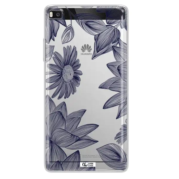 Blue Line Flower Huawei P8 Clear TPU Case