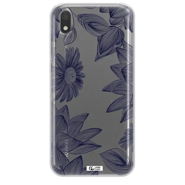 Blue Line Flower Huawei Y5 2019 Clear TPU Case