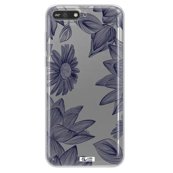 Blue Line Flower Huawei Y6 2018 Clear TPU Case