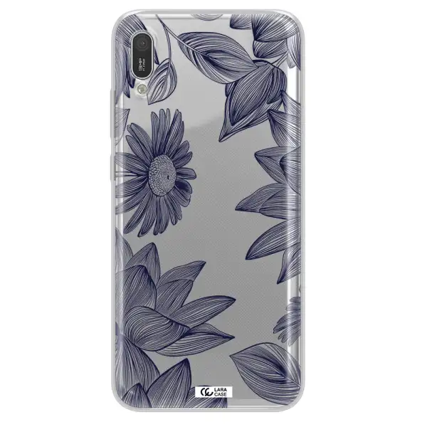 Blue Line Flower Huawei Y6 Pro 2019 Clear TPU Case