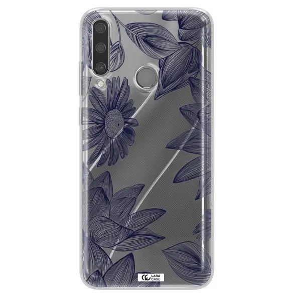 Blue Line Flower Huawei Y6P Clear TPU Case