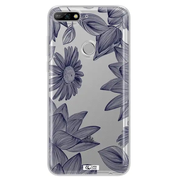 Blue Line Flower Huawei Y7 2018 Clear TPU Case