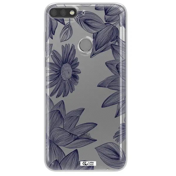 Blue Line Flower Huawei Y7 Prime 2018 Clear TPU Case