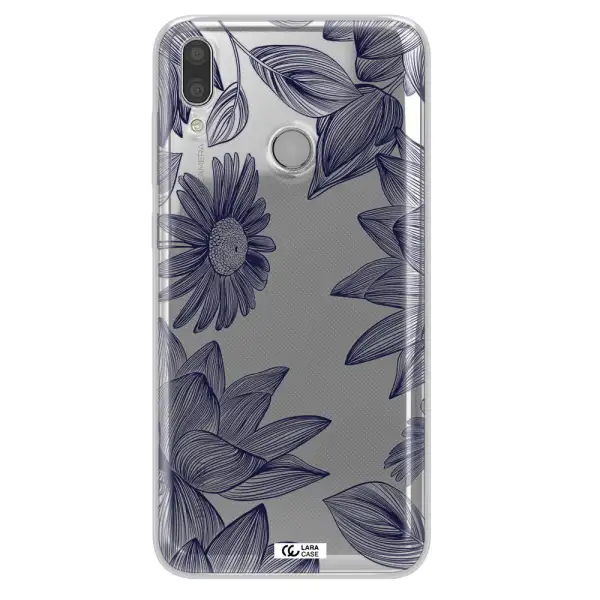 Blue Line Flower Huawei Y9 2019 Clear TPU Case