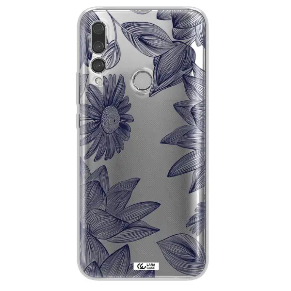 Blue Line Flower Huawei Y9 Prime 2019 Clear TPU Case