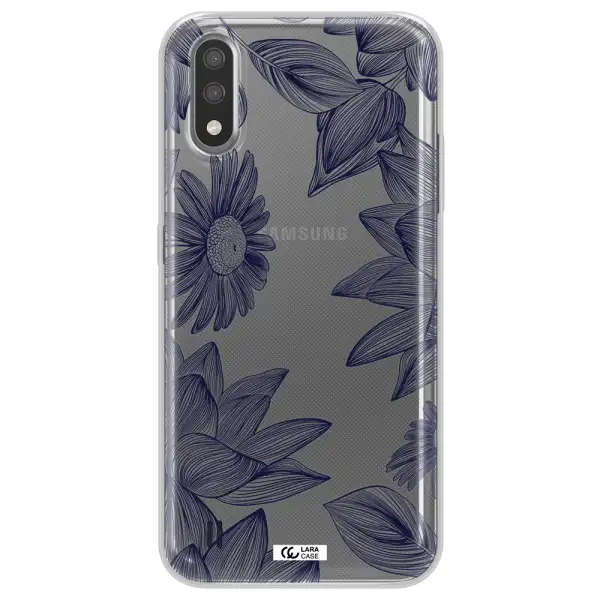 Blue Line Flower Samsung A01 Clear TPU Case