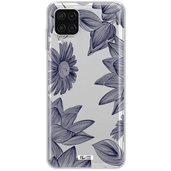 Blue Line Flower Samsung A12 4g Clear TPU Case