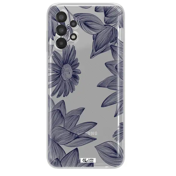 Blue Line Flower Samsung A13 Clear TPU Case