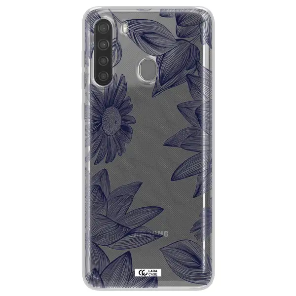 Blue Line Flower Samsung A21 Clear TPU Case