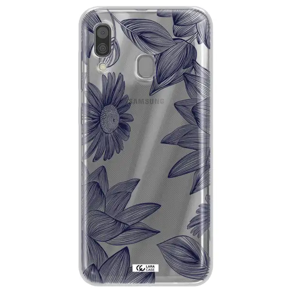 Blue Line Flower Samsung A30 Clear TPU Case
