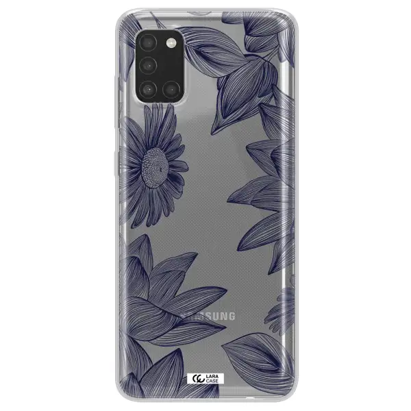 Blue Line Flower Samsung A31 Clear TPU Case