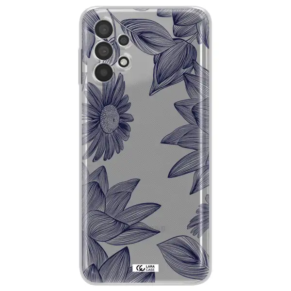 Blue Line Flower Samsung A32 Clear TPU Case