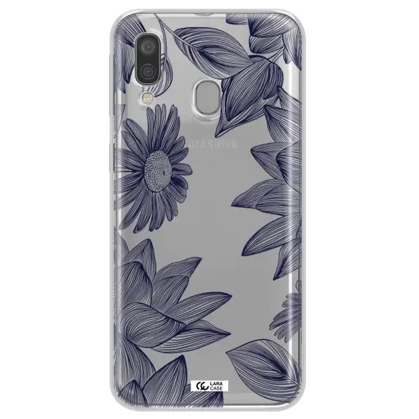 Blue Line Flower Samsung A40 Clear TPU Case