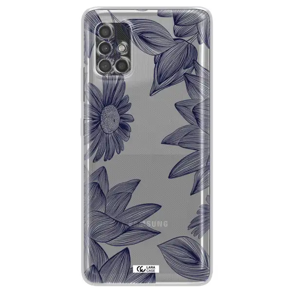 Blue Line Flower Samsung A40S Clear Tpu Case