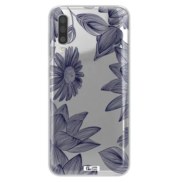 Blue Line Flower Samsung A50 Clear TPU Case