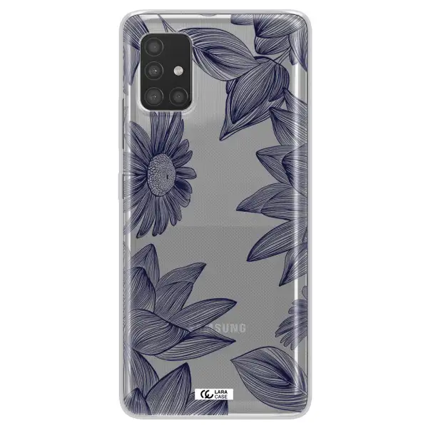 Blue Line Flower Samsung A51 Clear TPU Case